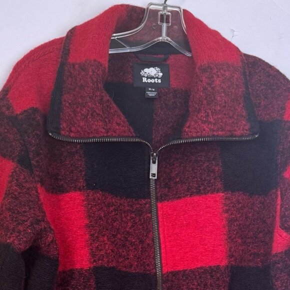 Roots Canada Seymour Wool Plaid Zip Jacket Pockets Red Coat Cozy Preppy Warm M - Picture 13 of 16
